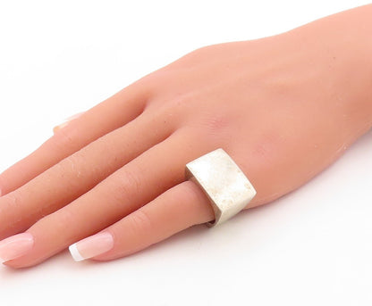 925 Sterling Silver Vintage Ring Designer Solid Large Rectangle   Sz 6.5 RG31447