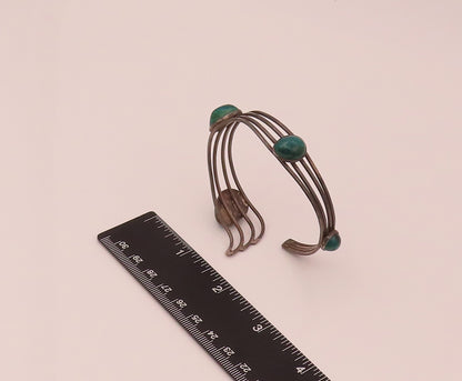 ISRAEL 925 Sterling Silver Vintage Modernist Malachite Cuff Bracelet  BT9848