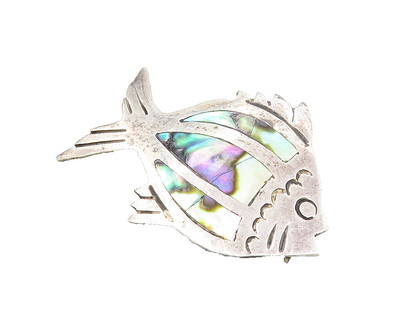 JRC MEXICO 925 Silver  Vintage Abalone Shell Fish Motif Brooch Pin  BP3620