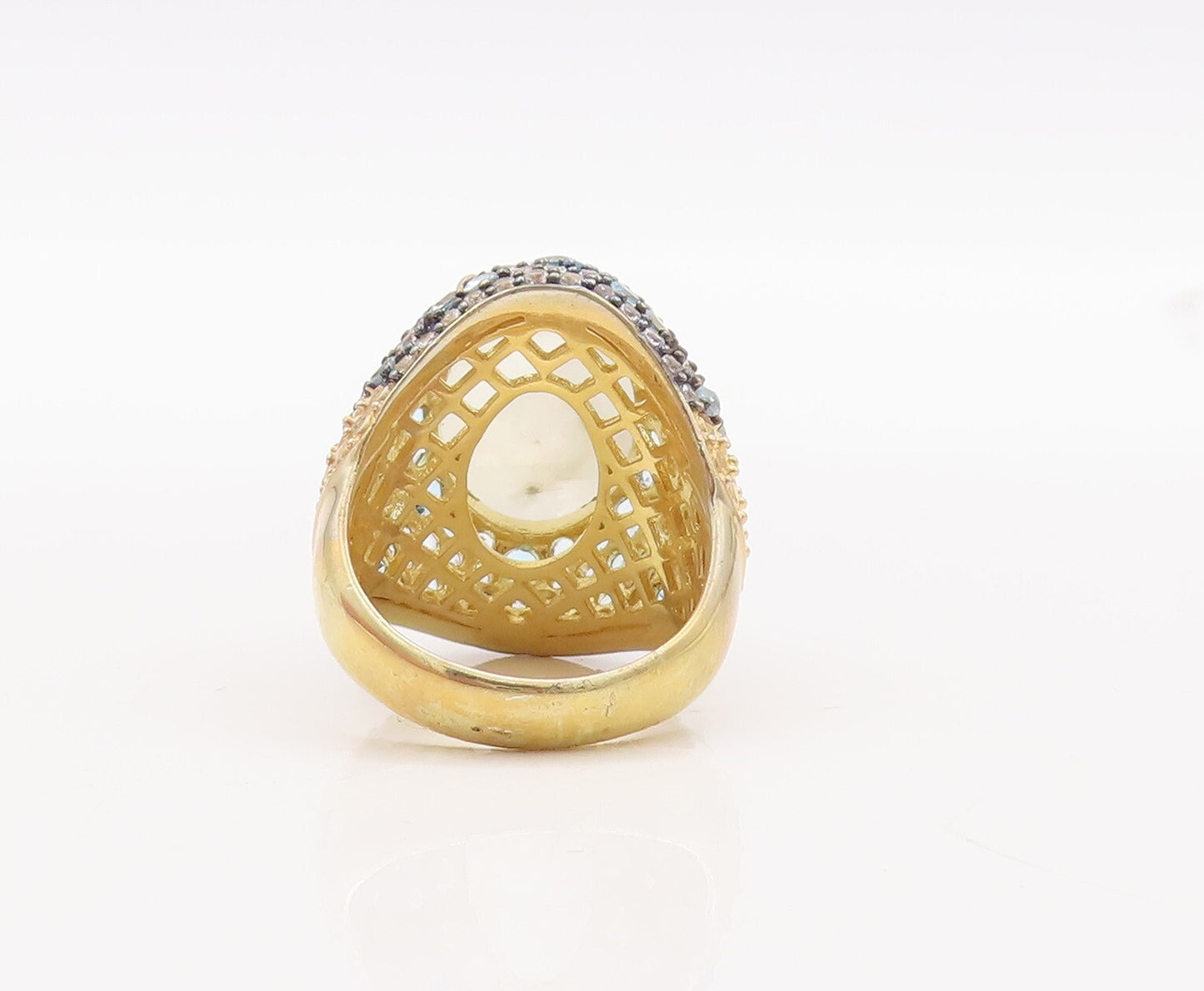 925 Sterling Silver Vintage Ring Gold Plated Gemstone & Topaz  Sz 7  RG29823