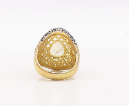 925 Sterling Silver Vintage Ring Gold Plated Gemstone & Topaz  Sz 7  RG29823