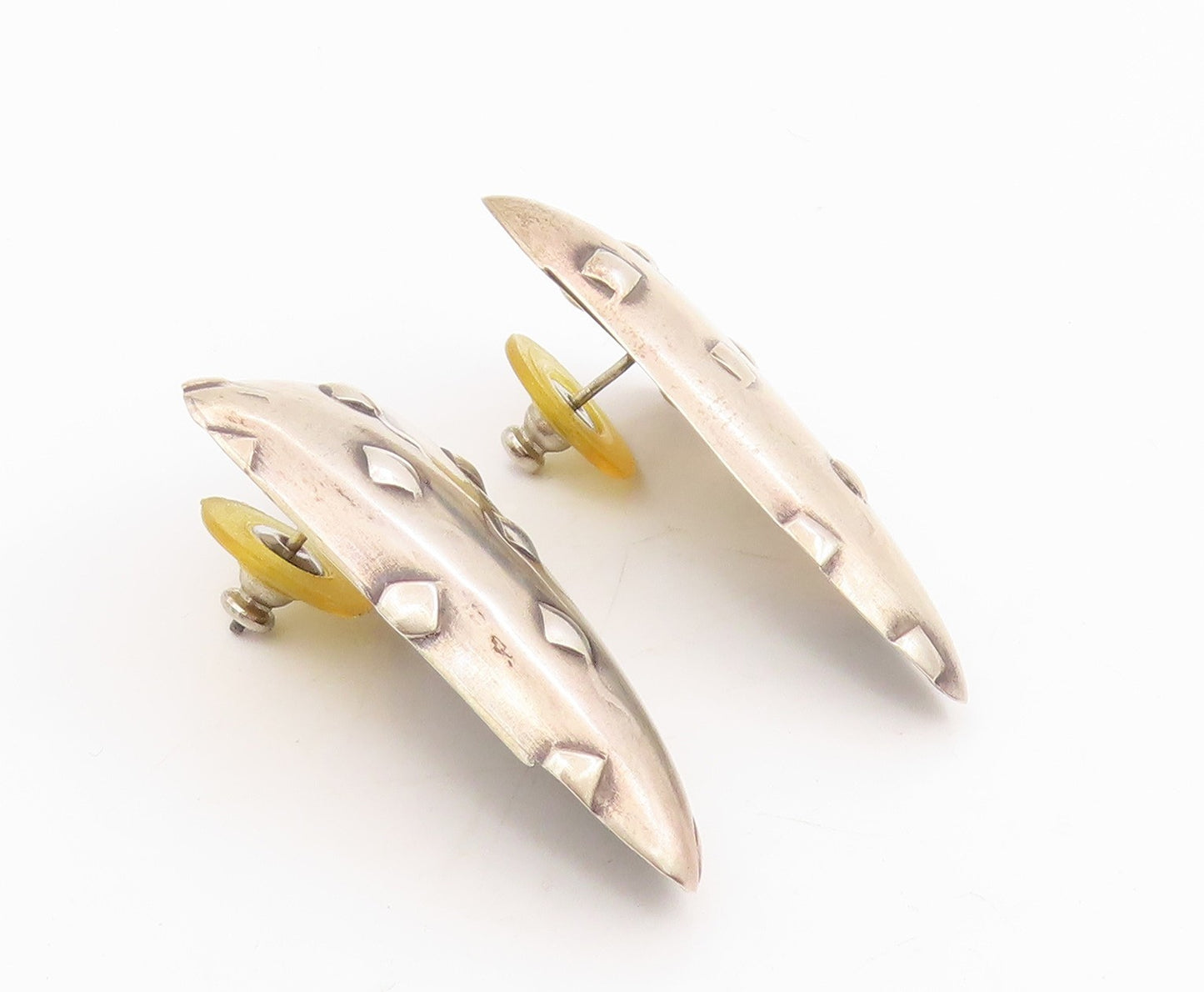 925 Sterling Silver Vintage Earrings Chunky Textured Triangle Studs  EG14007