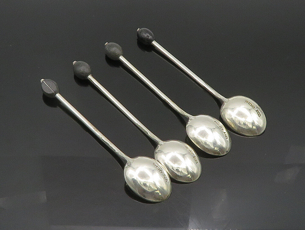 ENGLAND 925 Sterling Silver  Vintage Shiny Four Piece Enamel Spoon Set  TR3311