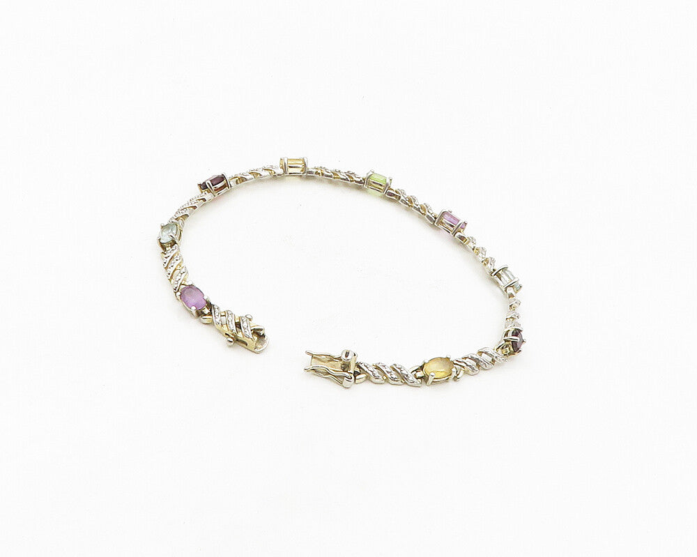 ROSS SIMON 925 Sterling Silver Vintage Topaz & Multi Stone Chain Bracelet BT7618
