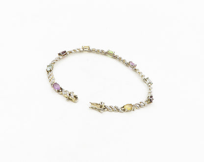 ROSS SIMON 925 Sterling Silver Vintage Topaz & Multi Stone Chain Bracelet BT7618