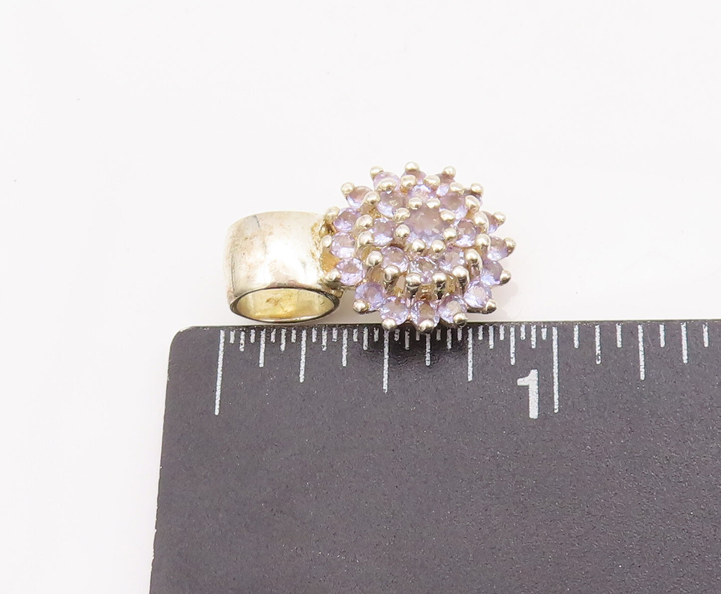 925 Sterling Silver Vintage Pendant  Round Tanzanite Beaded Flower  PT22994