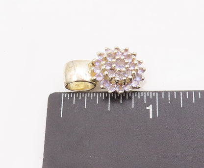 925 Sterling Silver Vintage Pendant  Round Tanzanite Beaded Flower  PT22994