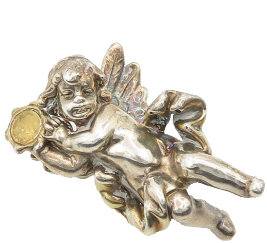 925 Sterling Silver  Vintage Hollow Angel With Tambourine Brooch Pin  BP7049