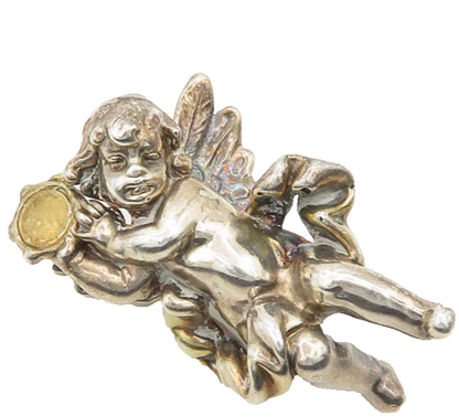 925 Sterling Silver  Vintage Hollow Angel With Tambourine Brooch Pin  BP7049