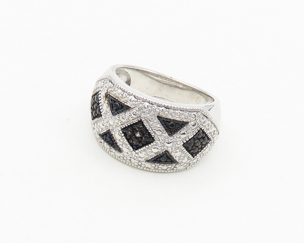 925 Sterling Silver  Genuine Diamond Two Tone Shiny Band Ring Sz 7  RG17817