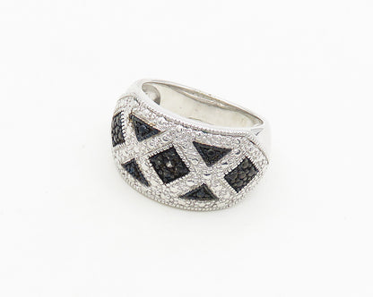 925 Sterling Silver  Genuine Diamond Two Tone Shiny Band Ring Sz 7  RG17817