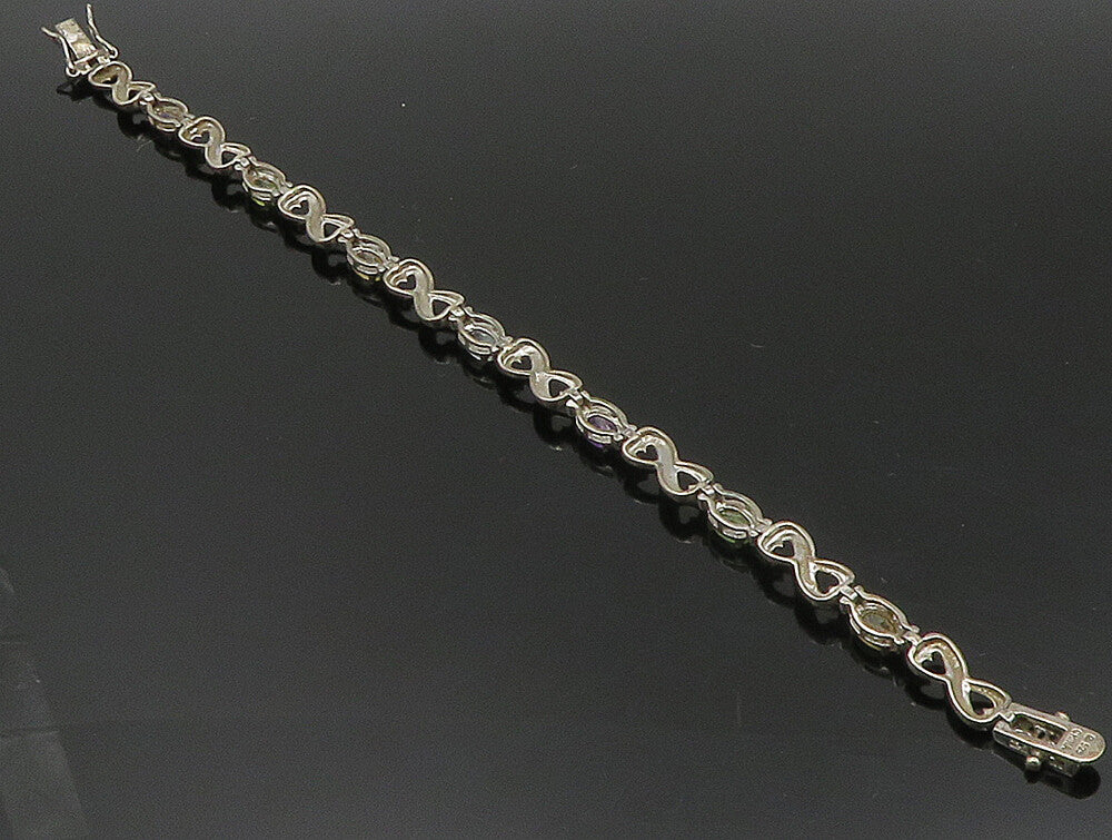 925 Silver  Vintage Citrine Peridot Amethyst & Topaz Infinity Bracelet  BT9440
