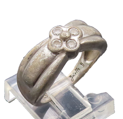 925 Sterling Silver Vintage Ring JOIELLE Solid Carved Topaz Flower Sz 6  RG27881