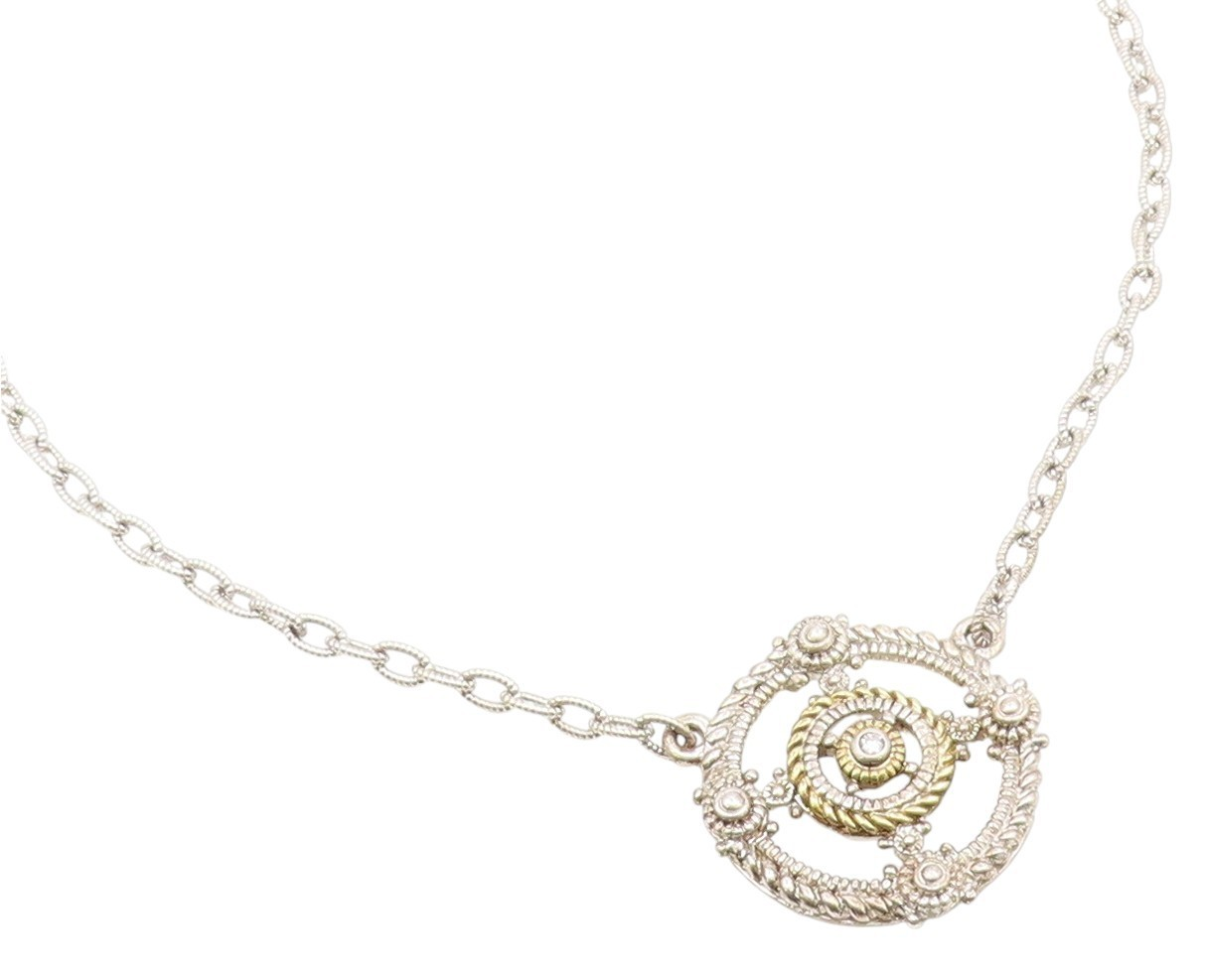 10k Gold & 925 Sterling Silver Vintage Necklace JUDITH RIPKA CZ Chain  NE4853