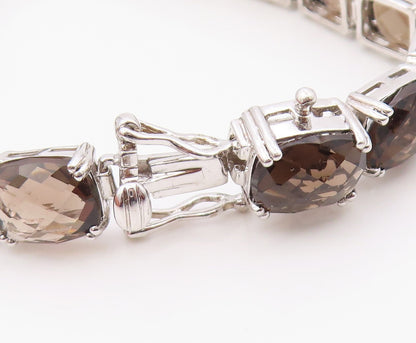 925 Sterling Silver Vintage Bracelet Faceted Smoky Quartz Tennis Link  BT12120