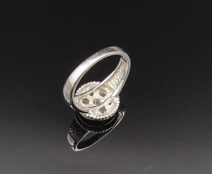 925 Silver  Vintage Rope Border Floral Cubic Zirconia Ring Sz 7  RG25562