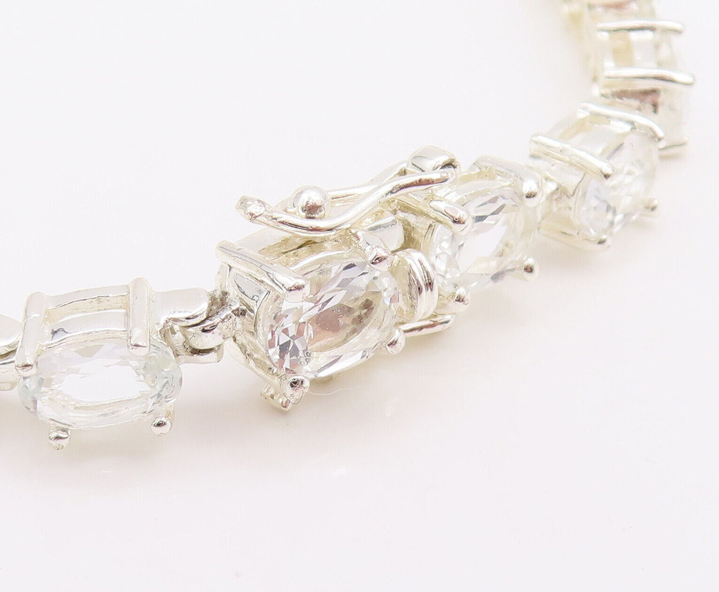 925 Sterling Silver Vintage Bracelet Minimalist Oval Cut Topaz Band  BT10611
