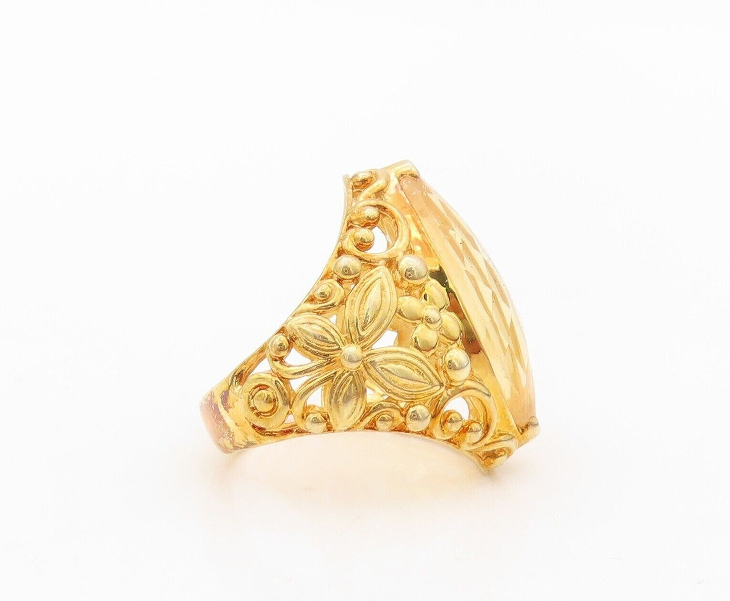 925 Sterling Silver Vintage Ring Gold Plated Marquise Cut Citrine  Sz 7  RG30242