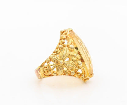 925 Sterling Silver Vintage Ring Gold Plated Marquise Cut Citrine  Sz 7  RG30242