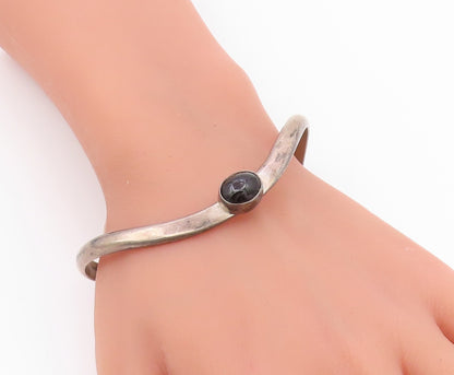 KARI ROYSTON 925 Silver  Vintage Black Onyx Curved Shiny Cuff Bracelet  BT9233