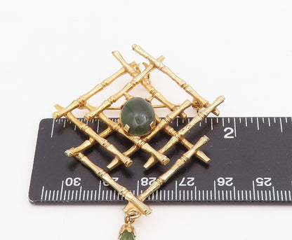 925 Sterling Silver Vintage Brooch Gold Plated Jade Bamboo Lattice Pin  BP12235