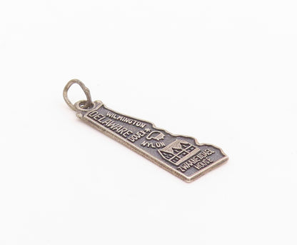 925 Sterling Silver Vintage Pendant Historic Delaware State Map Charm  PT24775