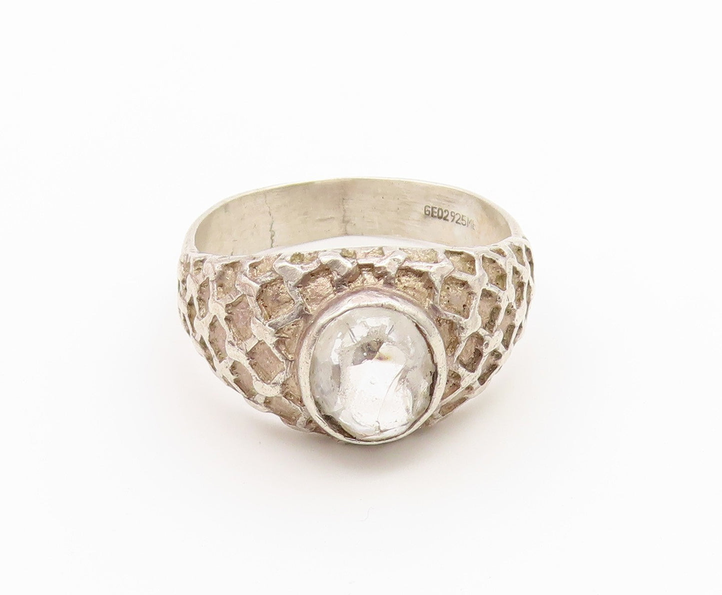 925 Sterling Silver Vintage Ring Quartz Honeycomb Textured Band  Sz 12  RG36930