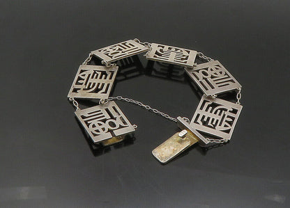 925 Sterling Silver  Vintage Shiny Cutout Square Link Chain Bracelet  BT8974