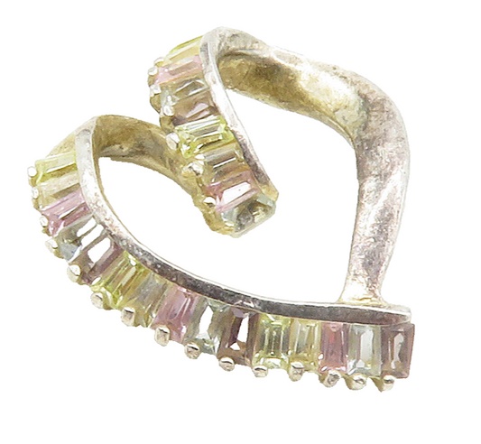 925 Sterling Silver Vintage Multi Color Topaz Love Heart Pendant PT11648