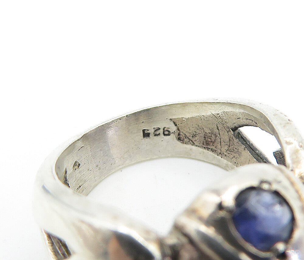 925 Sterling Silver  Vintage Tanzanite Dome Cutout Band Ring Sz 7  RG6038
