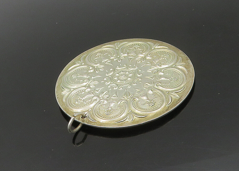 TOWLE 925 Sterling Silver  Vintage Shiny Floral Patterned Pendant  PT18931