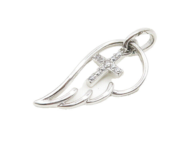 925 Sterling Silver  Topaz Religious Cross Angel Wing Motif Pendant  PT14668