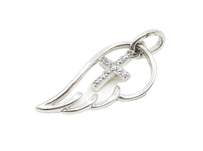 925 Sterling Silver  Topaz Religious Cross Angel Wing Motif Pendant  PT14668