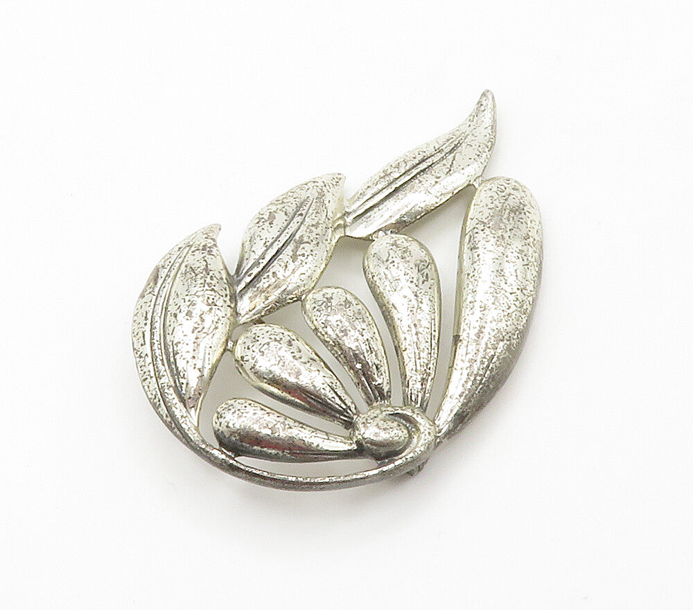 DANECRAFT 925 Sterling Silver  Vintage Shiny Floral Motif Brooch Pin  BP6083