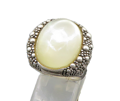 MICHAEL DAWKINS 925 Silver  Vintage Mother Of Pearl Cocktail Ring Sz 6 RG23323