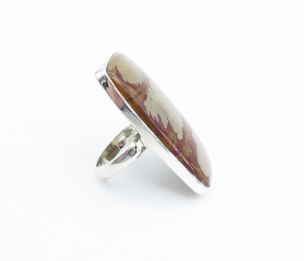 925 Sterling Silver  Brown Jasper Full Finger Shiny Cocktail Ring Sz 7  RG8044