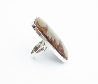925 Sterling Silver  Brown Jasper Full Finger Shiny Cocktail Ring Sz 7  RG8044