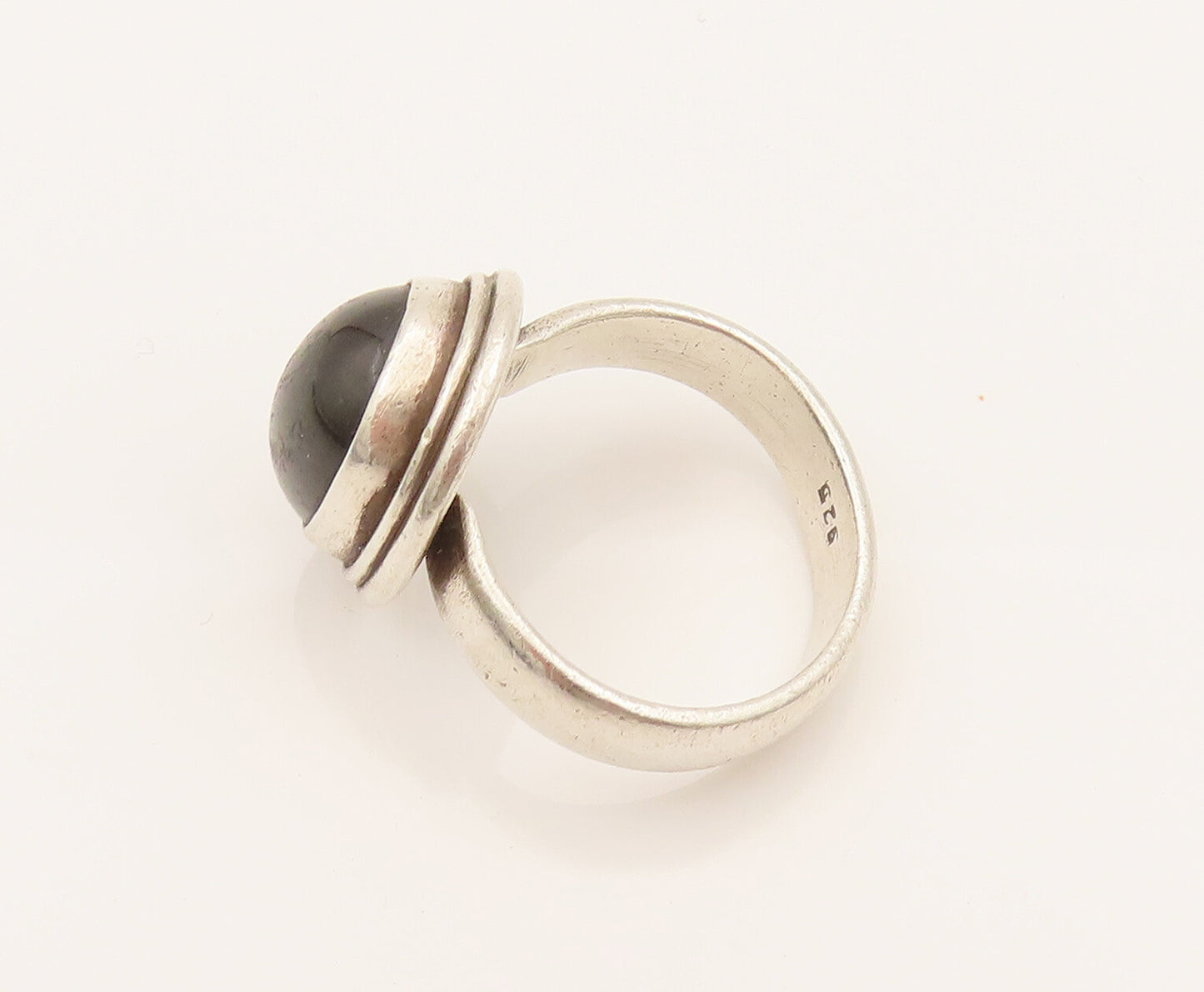 925 Sterling Silver  Vintage Minimalist Cabochon Black Onyx Ring Sz 9  RG26294