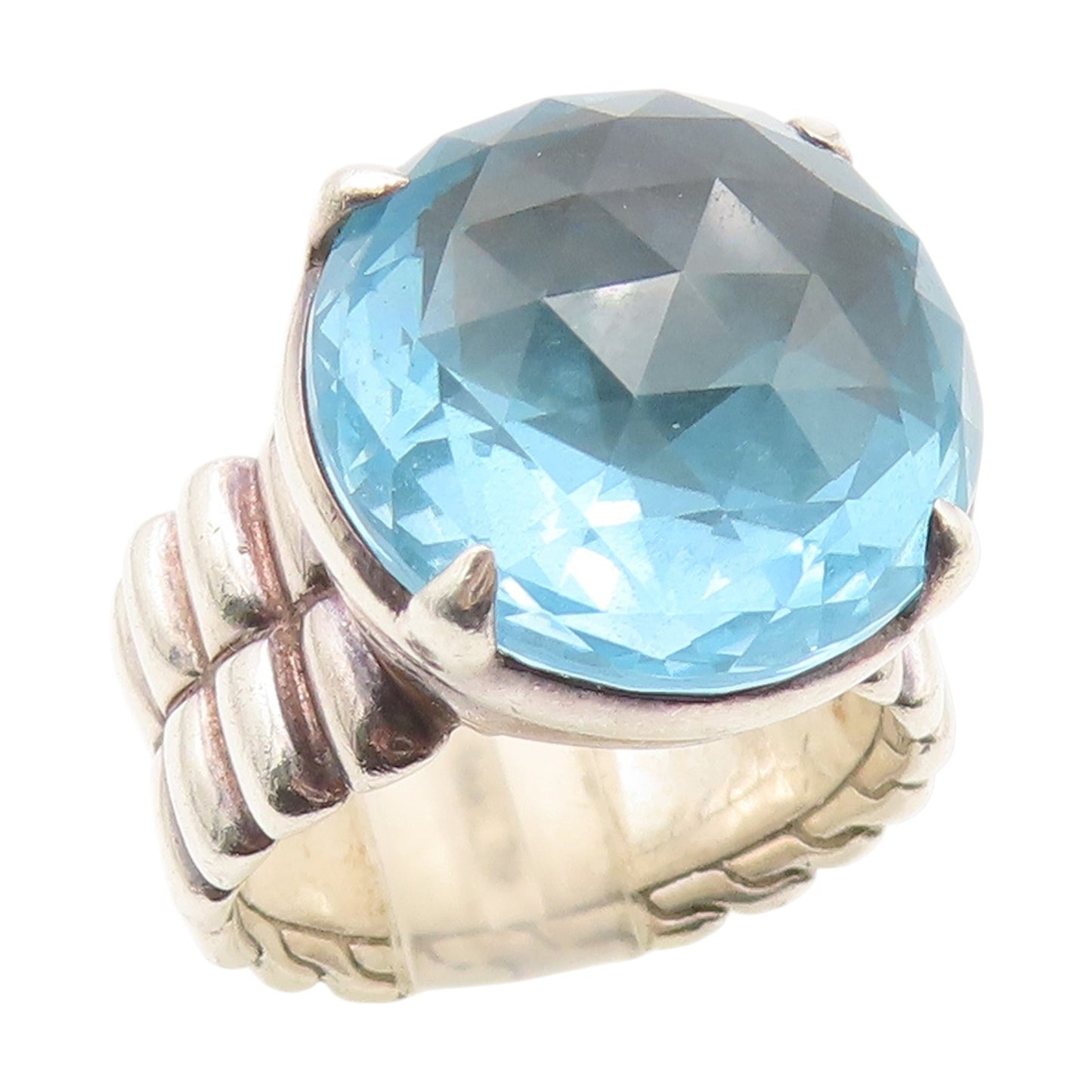 925 Sterling Silver Vintage Ring JOHN HARDY Faceted Blue Topaz  Sz 7  RG35134
