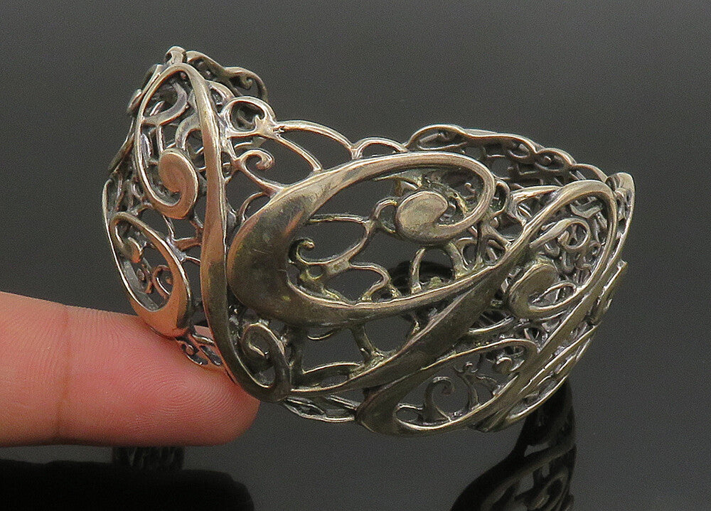CAROLYN POLLACK 925  Silver  Vintage Shiny Swirl Vine Cuff Bracelet  BT9158