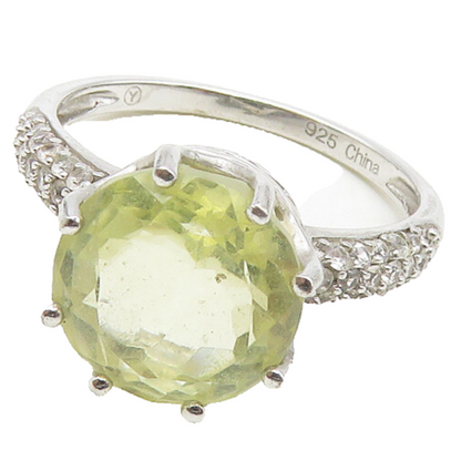 925 Sterling Silver  Prong Set Topaz Solitaire With Accents Ring Sz 7  RG17350