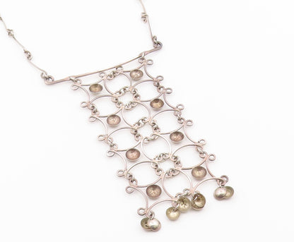 925 Sterling Silver Vintage Necklace Openwork Geometric Lattice Drop  NE4936