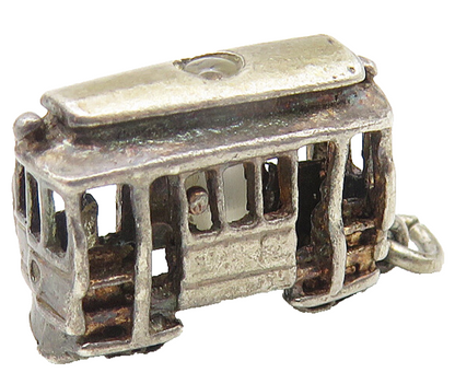 925 Sterling Silver  Vintage Petite Dark Tone Trolley Cable Car Pendant PT8882