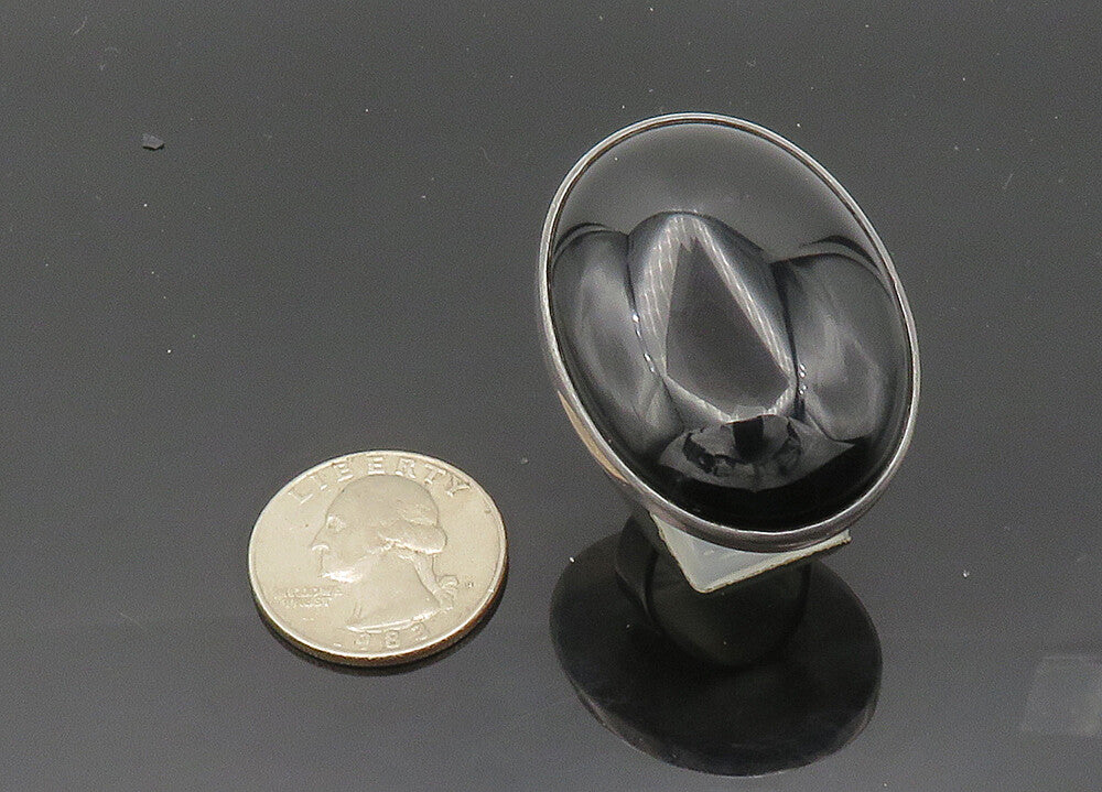 925 Silver  Vintage Black Onyx Large Heavy Cocktail Ring Sz 5.5  RG20435