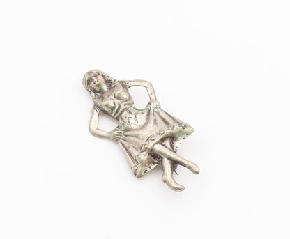 MEXICO 925 Sterling Silver  Vintage Antique Dancing Woman Brooch Pin  BP4117