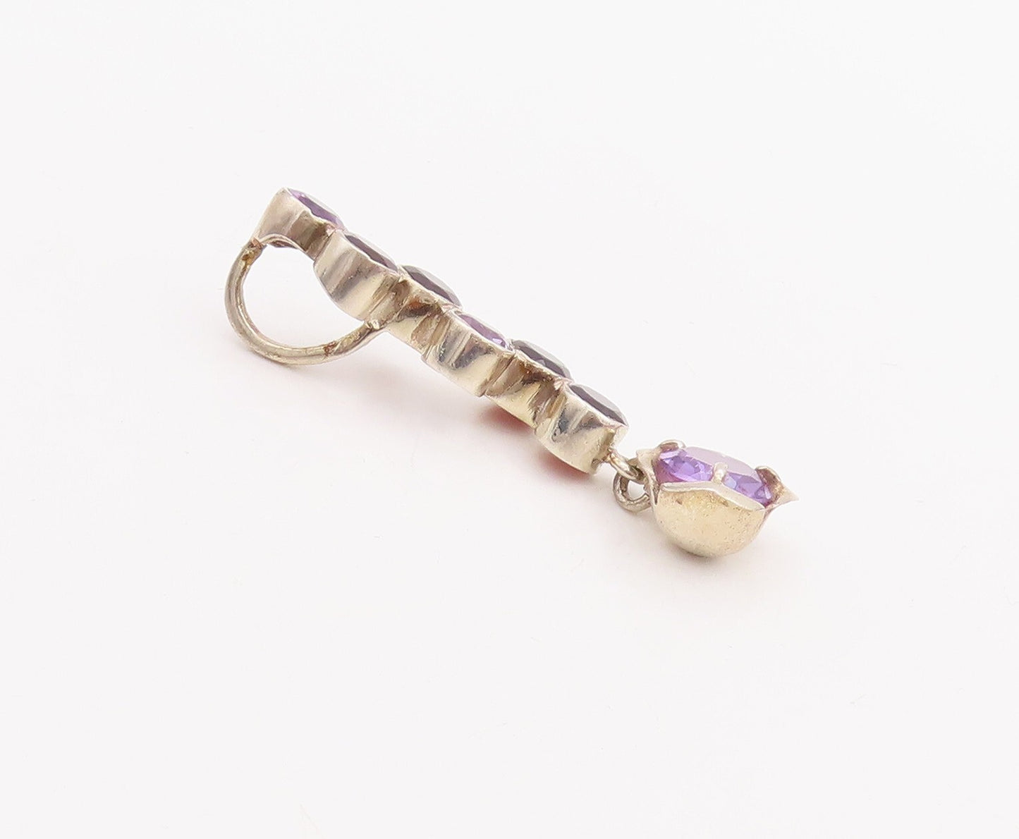 925 Sterling Silver Vintage Pendant Designer Amethyst & Garnet Drop   PT23348