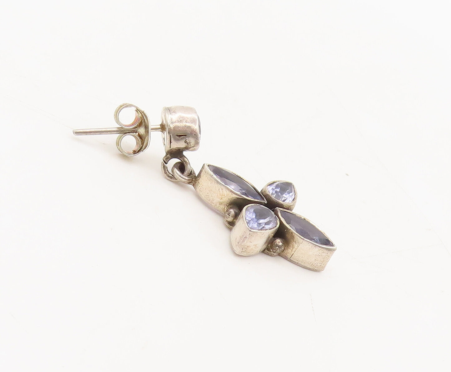 925 Sterling Silver  Vintage Purple Topaz Petal Drop Floral Earrings  EG12665