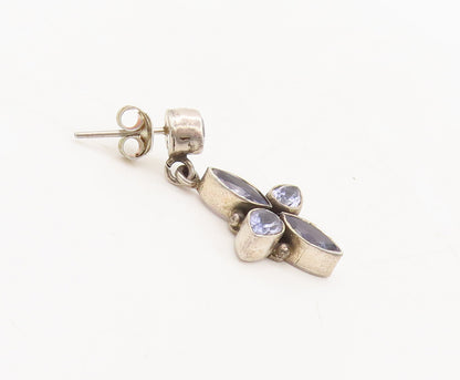 925 Sterling Silver  Vintage Purple Topaz Petal Drop Floral Earrings  EG12665