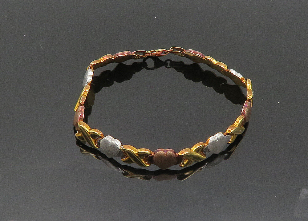 925 Sterling Silver  Vintage Shiny Three Tone XO Hearts Chain Bracelet  BT8108