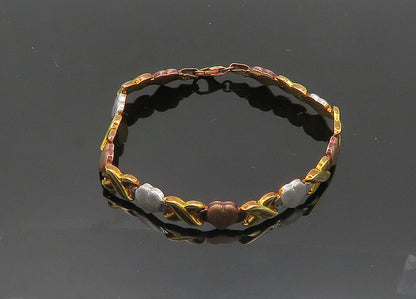 925 Sterling Silver  Vintage Shiny Three Tone XO Hearts Chain Bracelet  BT8108